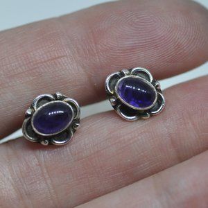 Cabochon Amethyst Sterling Stud Earrings